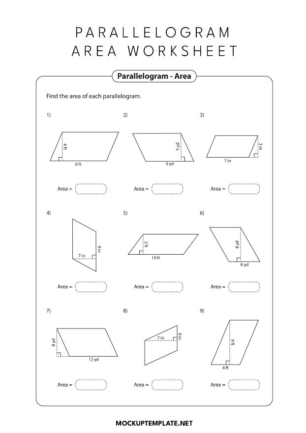 Parallelogram Area Worksheet