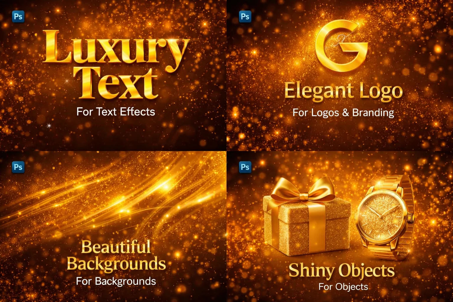 Rose gold metallic gradient Photoshop preset applied to luxury text design
