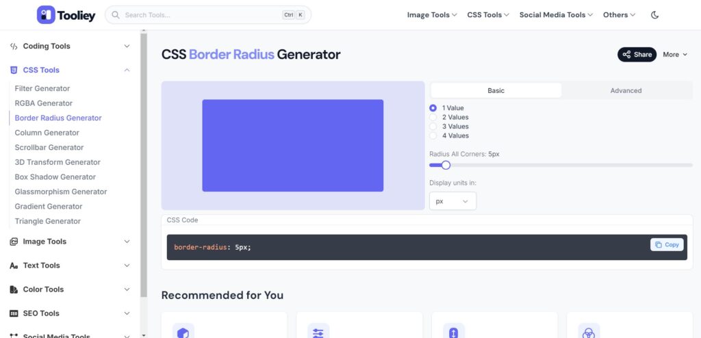 Tooliey CSS Border Radius Generator