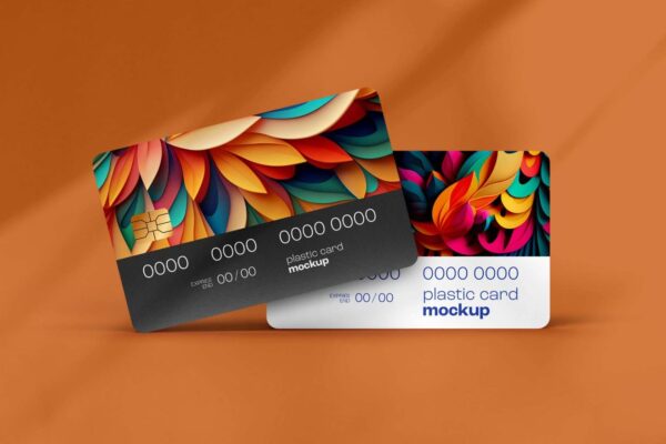 2 Realistic Plastic Credit Cards Mockup in Front Sight