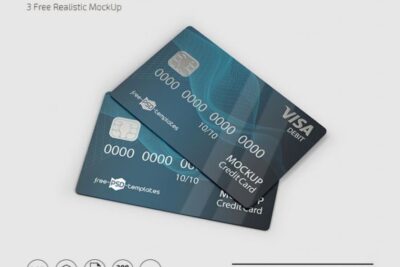 3 Mockups of Credit Cards in Different Angles and Positions