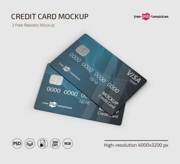 3 Mockups of Credit Cards in Different Angles and Positions