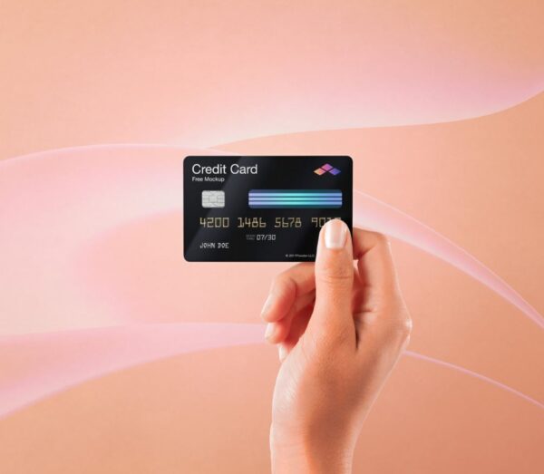 Hand Holding Credit Card Mockup in Front View