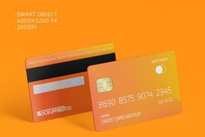 Three Isometric Plastic Credit Cards Mockups