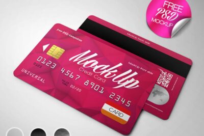 Two Credit Cards Laid in Overhead View Mockup