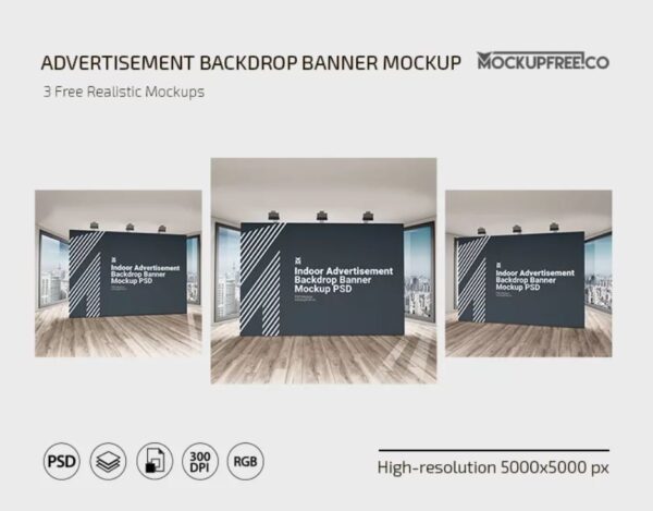 Free Indoor Advertisement Backdrop Banner Mockup PSD