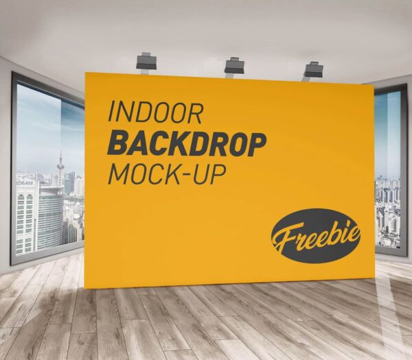 Free Indoor Advertising Backdrop Banner Mockup PSD Set 2