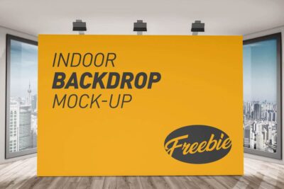 Free Indoor Advertising Backdrop Banner Mockup PSD Set