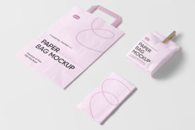 Free Paper Bags And Napkin Mockup