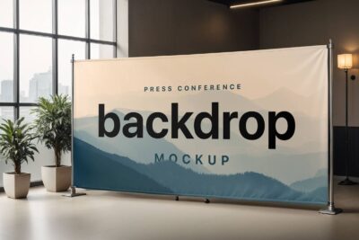 Free Press Conference Backdrop Mockup PSD