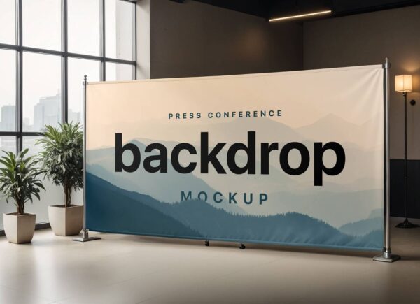 Free Press Conference Backdrop Mockup PSD