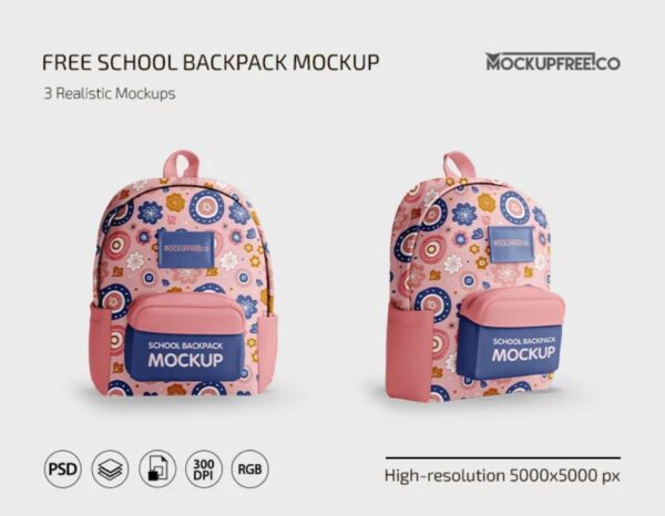 Free School Backpack PSD Mockup