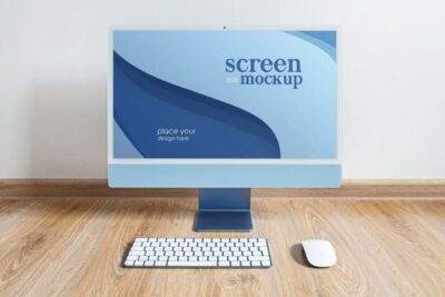 Free iMac Blue PSD Mockup