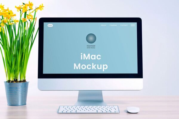 Front Sight of iMac Mockup with Flower