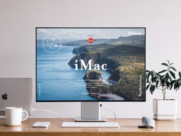 Front View Workstation iMac Mockup