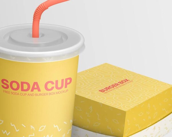 Soda Cup and Burger Box Mockup 2