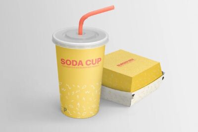 Soda Cup and Burger Box Mockup