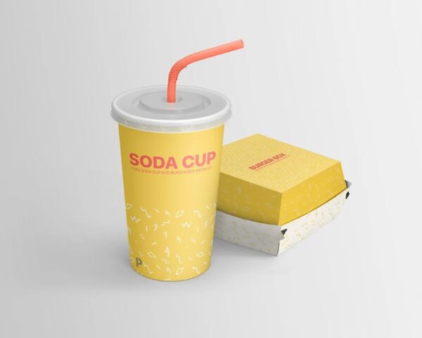 Soda Cup and Burger Box Mockup