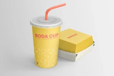 Soda Cup and Burger Box Mockup